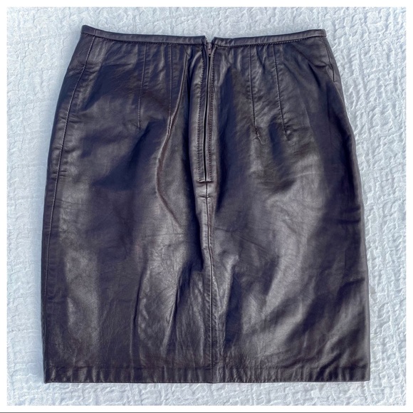 HUGO BUSCATI “MILANO” Brown Leather Pencil Mini Skirt - Picture 13 of 16